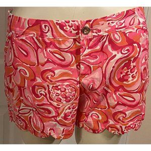 Lilly Pulitzer Buttercup Shorts Pink White Size 2 Scalloped Hem